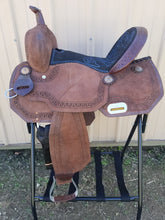 Load image into Gallery viewer, 15&quot; Blue Stitched Barrel Saddle
