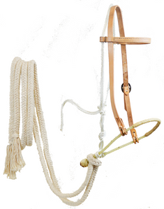 Leather Breaking Bridle - Single Rope Rawhide Noseband