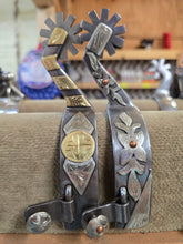 Load image into Gallery viewer, Gold and Floral Double Mounted Spurs
