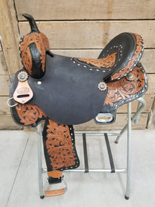 16" Black White Stitching Saddle