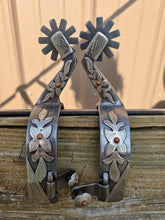 Load image into Gallery viewer, Gold and Floral Double Mounted Spurs
