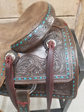 Load image into Gallery viewer, 15.5&quot; HR Cowhorse Chocolate Turquoise
