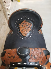Load image into Gallery viewer, 16&quot; Black White Stitching Saddle

