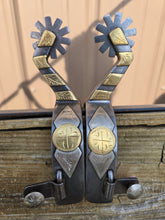 Load image into Gallery viewer, Gold and Floral Double Mounted Spurs
